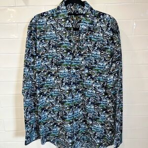 Alan Flusser Shirt Men’s Large Button Up Abstract Print Long Sleeves Cotton